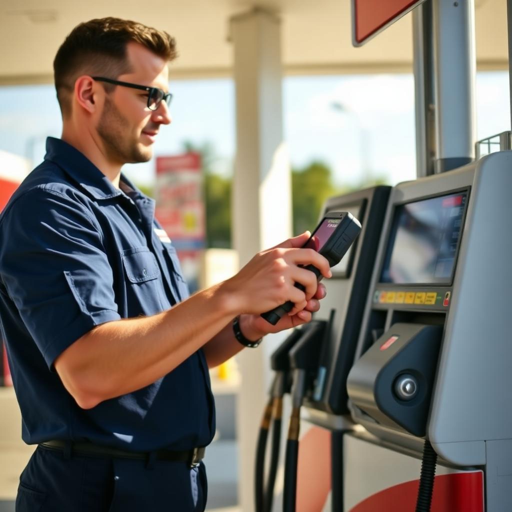 Frentista utilizando o POS de pista do webPosto